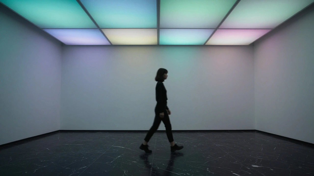Женщина в тени в клубе «Плазма», движение и минимализм в ночном свете.